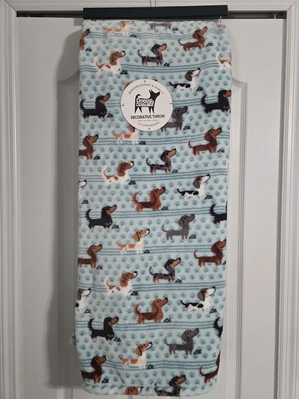 Berkshire/Lili Chin Aqua Multi- Dachshund Pattern Plush Throw